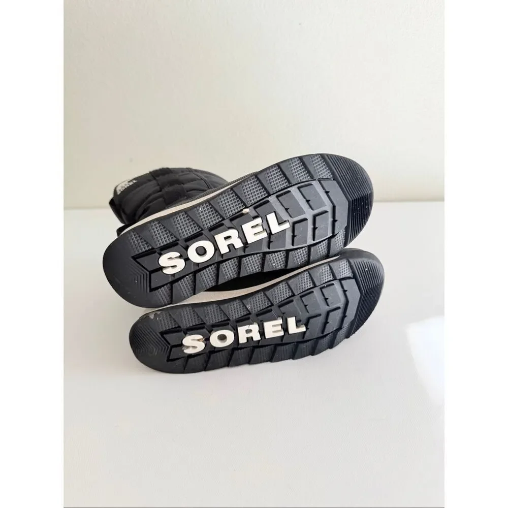 Sorel Womens Whitney Boot Size 2 Big kid  Black Nylon Quilted Puffy Bootie Water